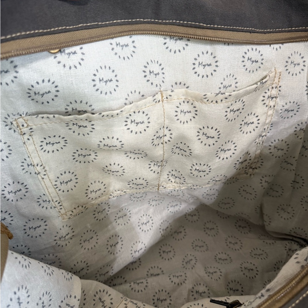 Myra Bag Teal and Brown Travel Tote with White Pattern - Picture 9 of 11